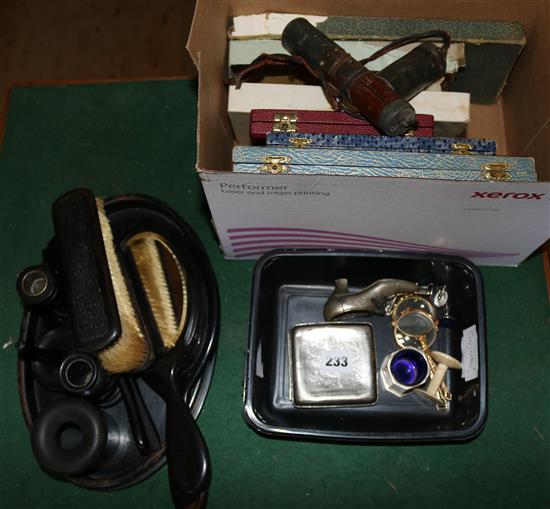 Collection of plated cutlery, 2 lorgnette , ebony dressing set etc